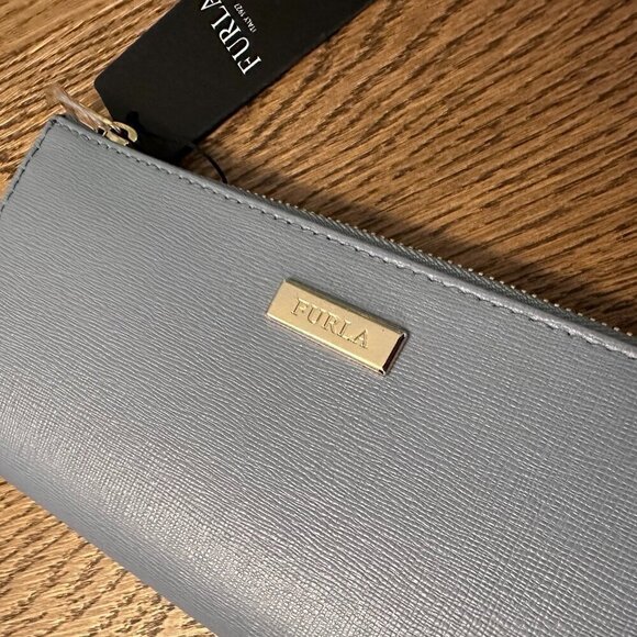 NWT！NEW！Furla L-Zip Long Wallet -Women Soffiano Leather -Blue Tempesta/Authentic - Picture 2 of 6